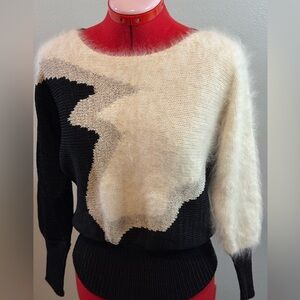 Vintage Addie Intarsia Knit Black & Cream Fuzzy Sweater
Wool Blend size S/M
